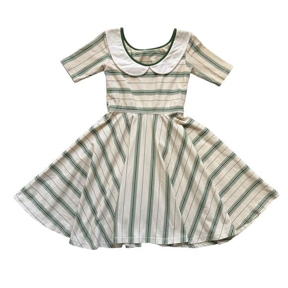 Omi Jo by Well Dressed Wolf Green Stripe Collared Twirl Dress Size 6 - Picture 4 of 5